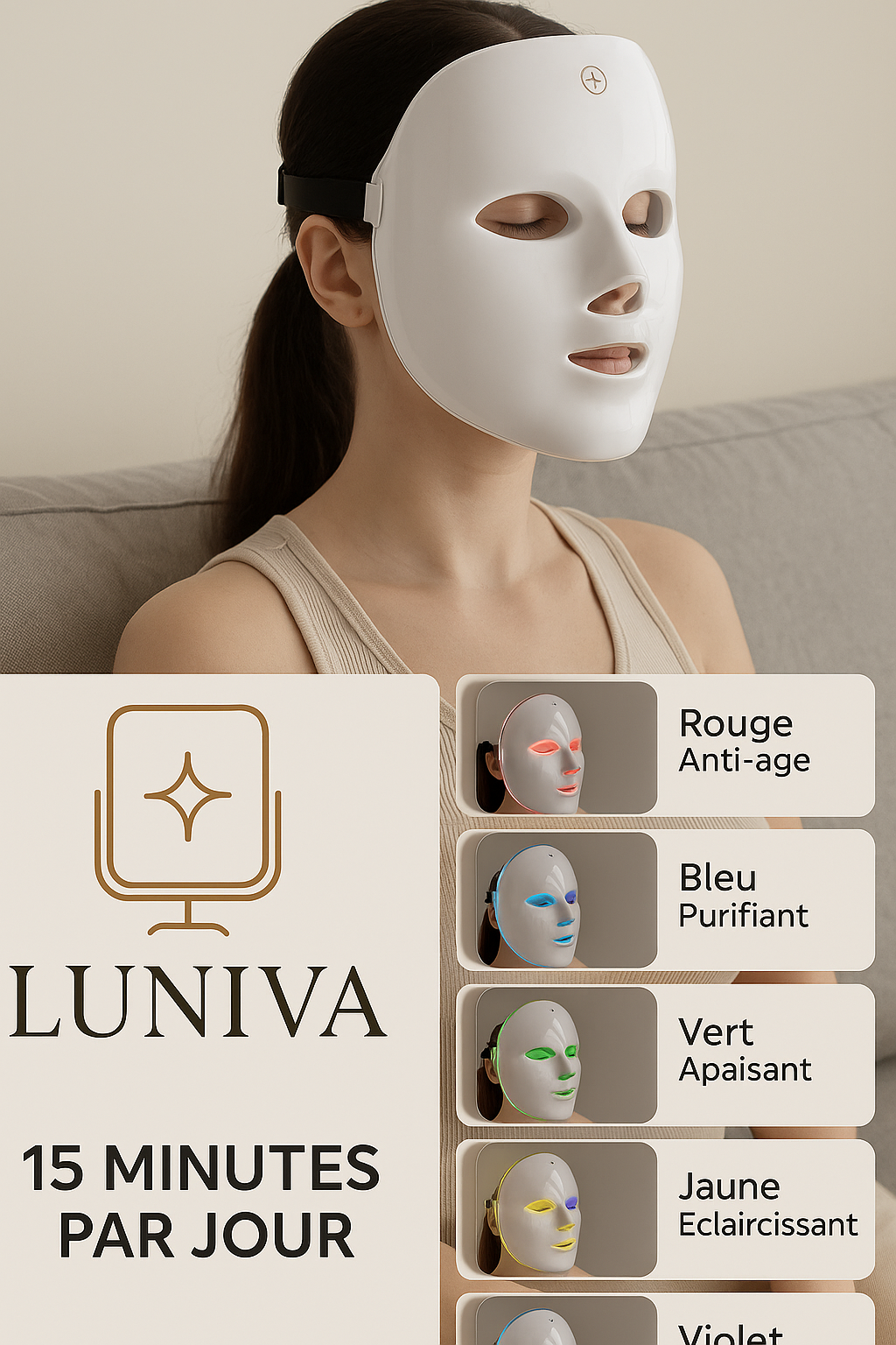 LumiSkin™ – Masque LED 7 Couleurs pour une Peau Radieuse & Raffermie